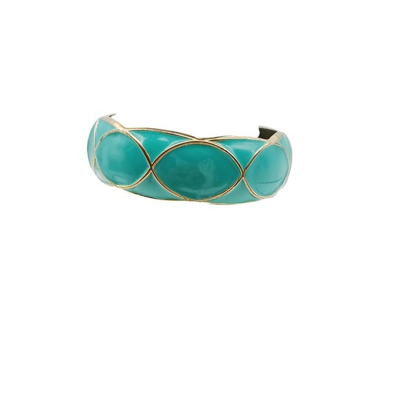 Vintage Turquoise & Gold Tone Enamel Bangle Bracelet - Picture 4 of 4